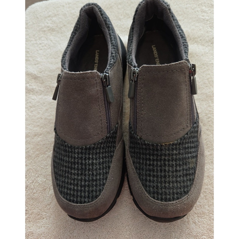 Lands' End Womans 9D  Suede & Herringbone  Zipup Shoes‎
